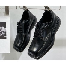 Prada Brushed leather Women/Men derby shoes 2EG427 Black 2024