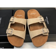 Saint Laurent Jimmy Buckled Suede Slide Sandals Beige 2024
