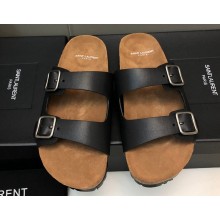 Saint Laurent Jimmy Buckled Calfskin Slide Sandals Black 2024