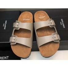 Saint Laurent Jimmy Buckled Calfskin Slide Sandals Beige 2024