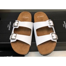 Saint Laurent Jimmy Buckled Calfskin Slide Sandals White 2024