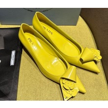 Prada Heel 4.5cm Brushed leather pumps with floral appliqués and Architectural details 1I363N Yellow 2024