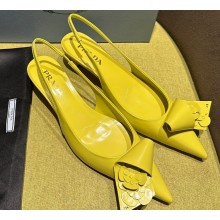 Prada Heel 4.5cm Brushed leather slingback pumps with floral appliqués and Architectural details Yellow 2024