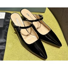 Prada Heel 5.5cm Patent leather Mules with Strap Black 2024