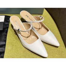 Prada Heel 5.5cm Patent leather Mules with Strap White 2024