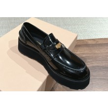 Miu Miu Platform 5cm Loafers in Brushed Leather Black 2024