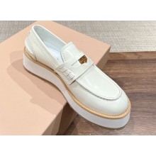 Miu Miu Platform 5cm Loafers in Brushed Leather Creamy 2024
