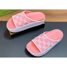 Gucci Women/Men platform Rubber slide sandals GG Pink 2024