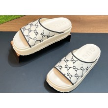 Gucci Women/Men platform Rubber slide sandals GG White/Black 2024