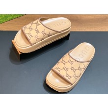 Gucci Women/Men platform Rubber slide sandals GG Beige 2024