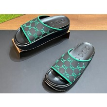 Gucci Women/Men platform Rubber slide sandals GG Black/Green 2024