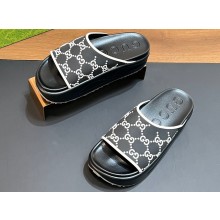 Gucci Women/Men platform Rubber slide sandals GG Black/White 2024