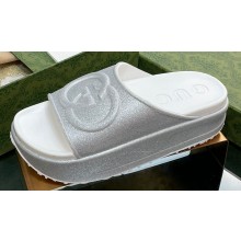 Gucci Women/Men platform Rubber slide sandals with Interlocking G Metallic Silver 2024