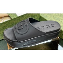 Gucci Women/Men platform Rubber slide sandals with Interlocking G Black 2024