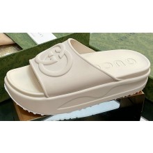 Gucci Women/Men platform Rubber slide sandals with Interlocking G White 2024