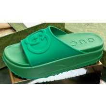 Gucci Women/Men platform Rubber slide sandals with Interlocking G Green 2024