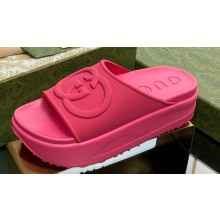 Gucci Women/Men platform Rubber slide sandals with Interlocking G Fuchsia 2024