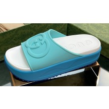 Gucci Women/Men platform Rubber slide sandals with Interlocking G Blue 2024
