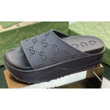 Gucci Women/Men platform perforated GG Rubber slide sandals Black 2024