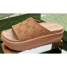 Gucci Women/Men platform perforated GG Rubber slide sandals Beige 2024
