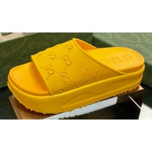 Gucci Women/Men platform perforated GG Rubber slide sandals Yellow 2024