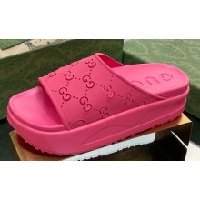Gucci Women/Men platform perforated GG Rubber slide sandals Fuchsia 2024