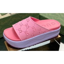 Gucci Women/Men platform perforated GG Rubber slide sandals Pink 2024