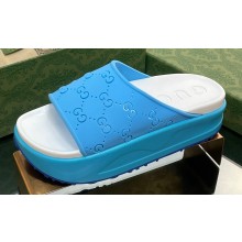 Gucci Women/Men platform perforated GG Rubber slide sandals Blue 2024