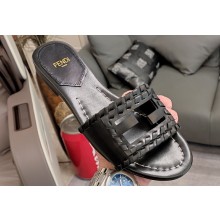 Fendi Baguette leather Slides Black with lace-up details 2024
