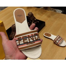 Fendi Signature embroidered-logo Slides White/Multicolor 2024