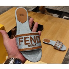 Fendi Signature embroidered-logo Slides Blue 2024