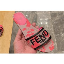 Fendi Signature Slides in canvas Pink with all-over floral print 2024