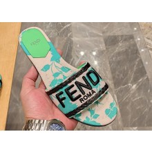 Fendi Signature Slides in canvas Green with all-over floral print 2024