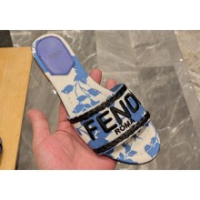 Fendi Signature Slides in canvas Blue with all-over floral print 2024