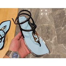 Fendi Leather O'Lock Thong Sandals Black 2024