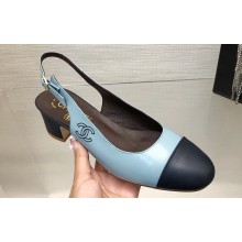 Chanel Heel 4.5cm CC Logo Calfskin Slingbacks G45566 Blue 2024
