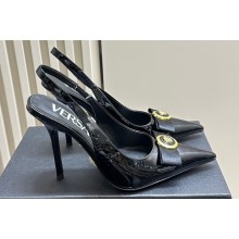 Versace Heel 10.5cm Gianni Ribbon High Slingback Pumps Patent Black 2024