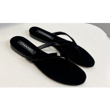 Chanel Crystal CC Logo Thong Sandals Velvet Black 2024