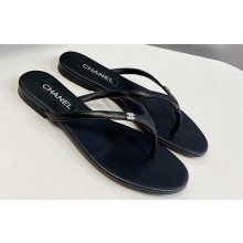 Chanel Crystal CC Logo Thong Sandals Calfskin Black 2024