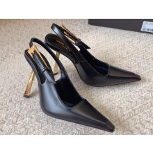 Saint Laurent Heel 11cm lee slingback pumps in glazed leather 763421 Black 2024