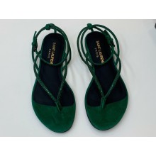 Saint Laurent joni flat sandals in suede and rhinestones Green 2024