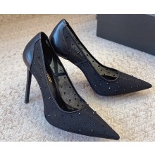 Saint Laurent Heel 11cm anja pumps in rhinestone mesh 755099 Black 2024