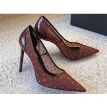 Saint Laurent Heel 11cm anja pumps in rhinestone mesh 755099 Burgundy 2024