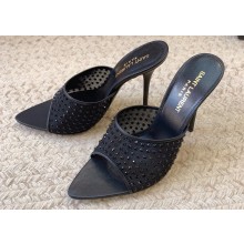Saint Laurent Heel 11cm blonde mules in rhinestones mesh 742450 black 2024
