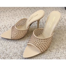 Saint Laurent Heel 11cm blonde mules in rhinestones mesh 742450 beige 2024