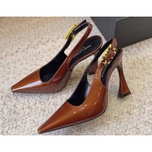 Saint Laurent Heel 11cm dune slingback pumps in patent leather 786756 Brown 2024