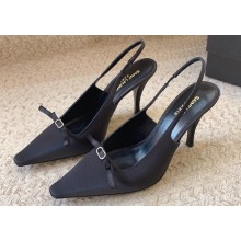 Saint Laurent Heel 9.5cm sadie slingback pumps in crepe de chine 763032 Black 2024