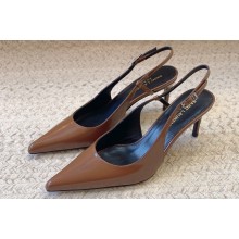 Saint Laurent Heel 6.5cm vendome slingback pumps in Glazed leather 755213 Brown 2024