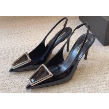Saint Laurent Heel 11cm avenue slingback pumps in patent leather 756062 Black 2024