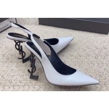 Saint Laurent Heel 10.5cm Opyum slingback Pumps in leather White